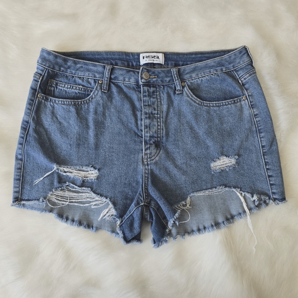 RSQ Vintage High Rise Distressed Denim Jean Shorts 33